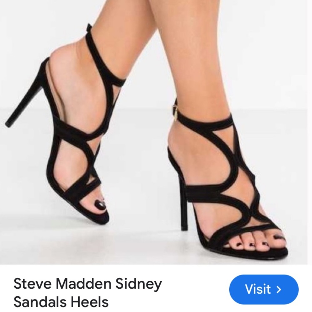 Steve Madden Sidney stiletto sandal, black, 7.5M, leather upper, made in Brazil